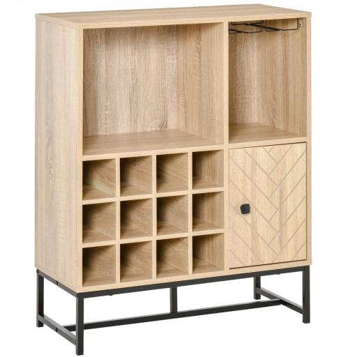 Aparador de Cocina con Botellero para 12 Botellas y Soporte de 6 Copas de Vino 76x35x97 cm Madera Natural [3]