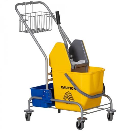 Carro de Limpieza con Cubos de Fregona de 25L Escurridor Cubeta y Estantes para Hotel Oficina 72x49,5x95 cm Amarillo [10]