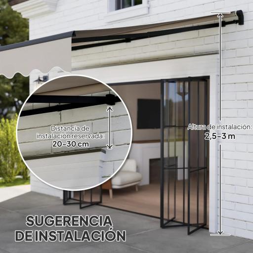 Toldo Retráctil de Aluminio para Ventanas y Puertas con Protección UV30+ y Inclinación Ajustable 360x220 cm Crema [6]