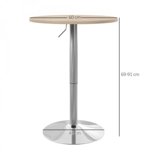 Mesa Alta Cocina Mesa Alta Bar Redonda para 2 Personas Altura Ajustable Tablero Giratorio 360° 60x60x91 cm Roble Claro [1]