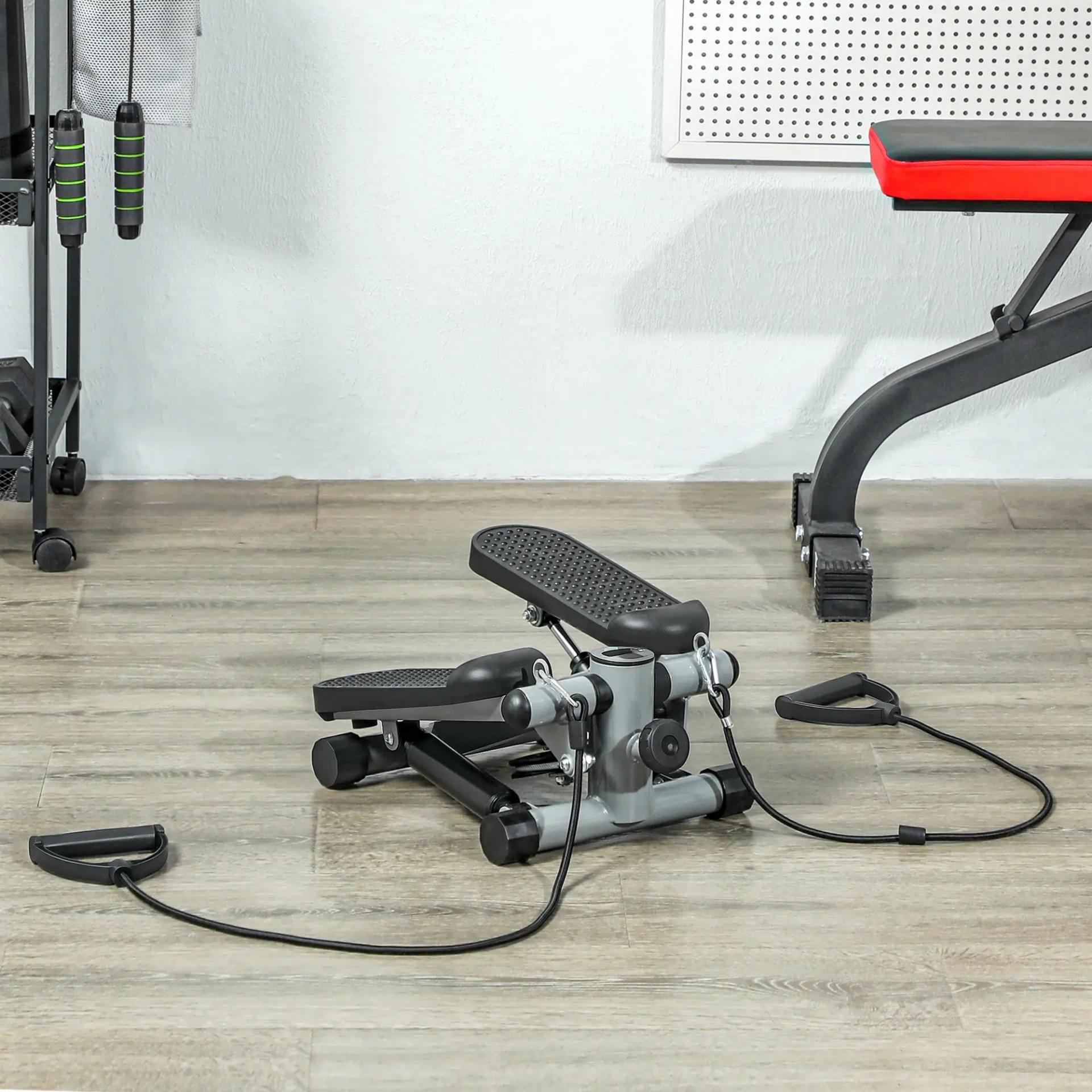 Mini Stepper Compacto para Hacer Ejercicio en Casa con Bandas de Resistencia Monitor LCD Pedales Antideslizantes Gris