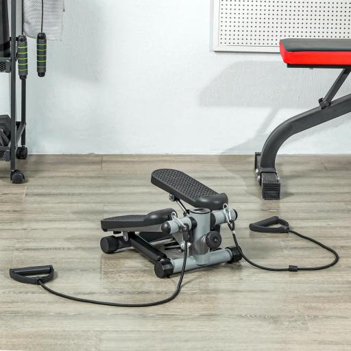 Mini Stepper Compacto para Hacer Ejercicio en Casa con Bandas de Resistencia Monitor LCD Pedales Antideslizantes Gris