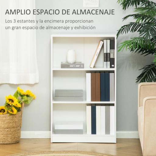 Estantería Librería con 3 Compartimentos de Almacenaje Libros CDs Plantas para Salón Estudio Dormitorio 62,2x24x102,4 cm Blanco [2]