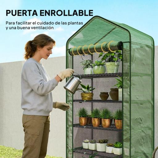 Invernadero Resistente de 5 Niveles con 1 Puerta con Cremallera Anti-UV Diseño Ensanchado y Estantes 90x49x193 cm Verde [5]