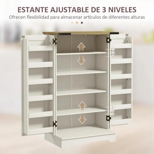 Armario Despensa Cocina con 2 Puertas 16 Estantes y Estante Ajustable para Comedor Salón 60x40x104 cm Crema [3]
