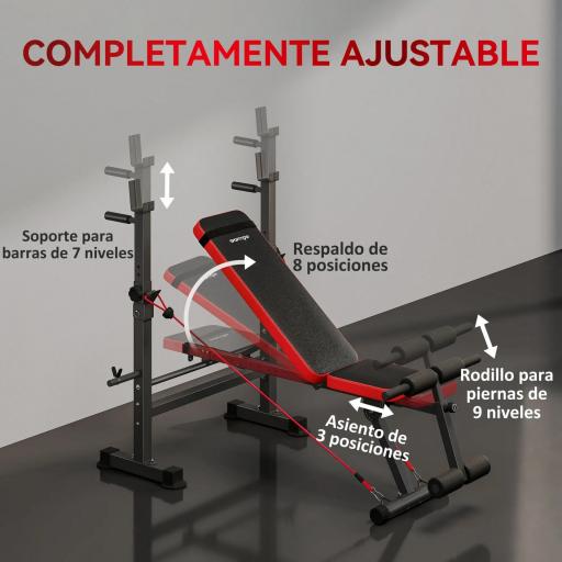 Banco de Musculación Carga 420 kg con Soporte para Barra y Respaldo Ajustable para Entrenamiento en Casa Gimnasio [5]