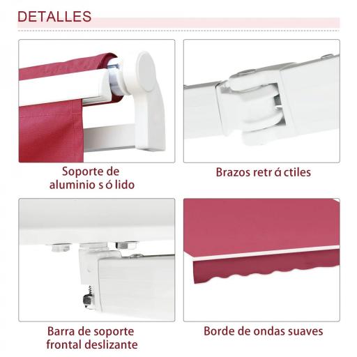 Toldo Manual 395x245 cm con Manivela Toldo Balcón Patio Terraza de Aluminio y Tejido Poliéster 280 g/m² Anti-UV Rojo [5]