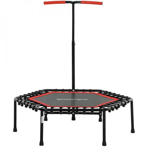 Trampolín de Fitness 114x114x132 cm con Mango Ajustable de 3 Niveles y Marco de Acero Rojo [11]