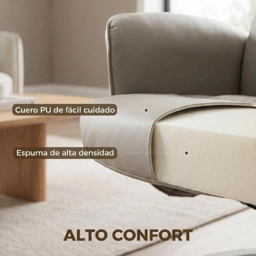 Sillón Relax Reclinable con Reposapiés Respaldo Alto Giratorio 360° Reposabrazos Beige Gris [1]