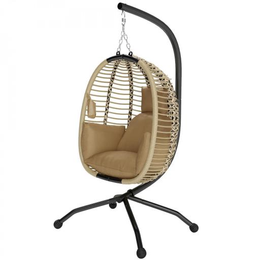 Silla Colgante con Soporte Cesta Plegable Cojín y Reposacabezas para Interior y Exterior Carga 120 kg Beige [9]