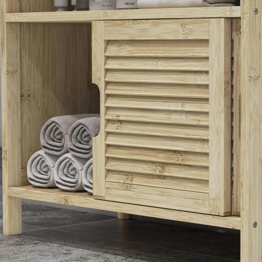 Armario Debajo de Lavabo con Puertas Correderas de Lamas Compartimento Abierto Estilo Moderno 60x30x60 cm Natural [2]