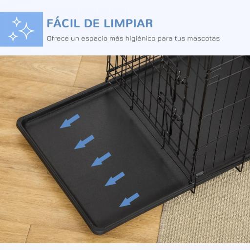 Jaula para Perros Plegable Transportín para Perros con 2 Puertas Bandeja Extraíble y Asa 75x48,5x53 cm Negro [2]