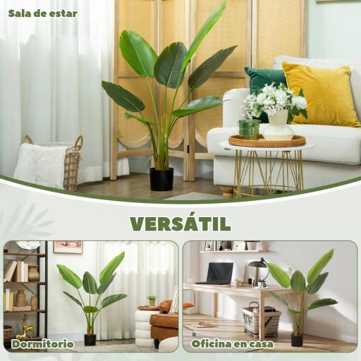 Planta Artificial Decorativa 109 cm Bananera Artificial con Maceta y Hojas para Interior Verde [6]