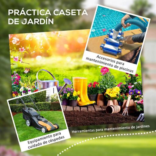 Caseta de Jardín Exterior 151x92x193 cm con Suelo Puerta Corredera y Techo Inclinado para Almacenar Herramientas Gris [2]