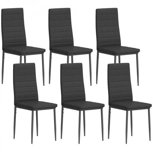 Pack de 6 Sillas de Comedor Modernas Tapizadas en Lino Sintético con Respaldo Alto y Patas de Metal 41x50x97 cm Negro [9]