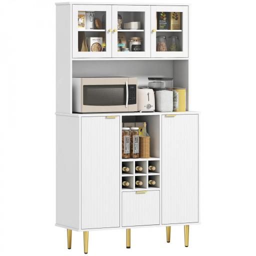 Alacena de Cocina Moderna con Armarios Cajón Botellero y Puertas de Vidrio y Estantes Ajustables 100x40x180 cm Blanco [8]