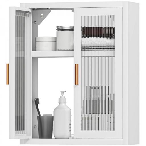 Armario de Baño de Pared Mueble de Baño Colgante Moderno con Estante Ajustable Puertas de Acrílico Blanco [7]