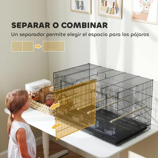 Jaula para Pájaros con Divisor 4 Comederos 4 Perchas Bandeja Extraíble para Loros Canarios Periquitos 76x46x46 cm Negro [2]