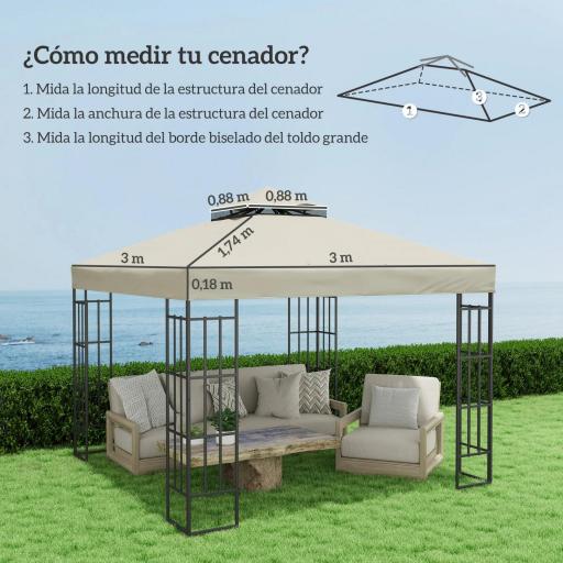 Toldo de Recambio 3x3 m con Techo Doble con Orificios de Drenaje y Protección UPF30+ Crema Solo Toldo NO Incluye Marco [6]