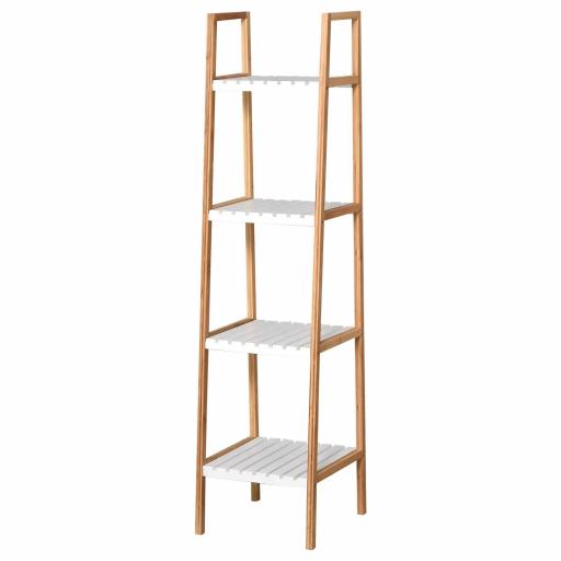 Estantería Escalera de Bambú de 4 Niveles Mueble de Almacenaje Multifuncional para Baño Salón Cocina 35x36x138,5 cm Blanco y Natural [8]
