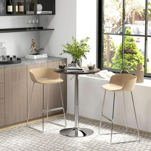 Mesa Alta Cocina Mesa Alta Bar Redonda para 2 Personas Altura Ajustable Tablero Giratorio 360° 60x60x91 cm Nogal