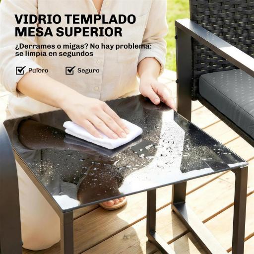 Conjunto de Muebles de Jardín de Ratán Sintético con 2 Sillas con Cojines y Mesa con Tablero de Vidrio Gris [2]