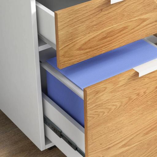 Mueble Archivador con Ruedas 2 Cajones Barra Colgante para Carpetas A4 y Carta Cerradura 42x40x60 cm Blanco y Natural [7]