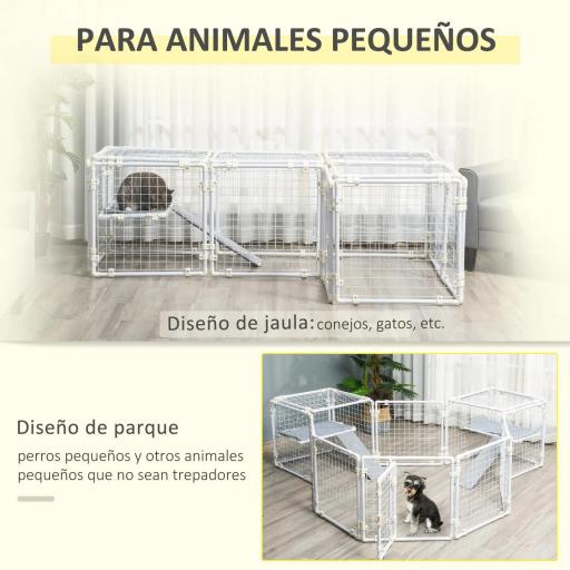 Valla Metálica para Mascotas Parque para Conejos Conejera con 16 Paneles Puerta con Pestillo y Escalera para Cobayas Gatos Cachorros Diseño DIY 68x68x2,5 cm Blanco [4]
