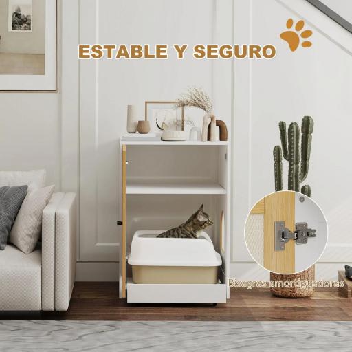 Mueble Arenero para Gatos con Bandeja Extraíble Compartimentos y Tapete para Rascar 57x50x80,5 cm Blanco y Roble [1]