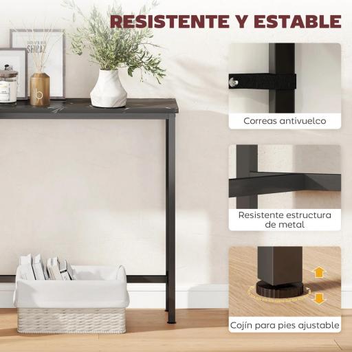 Consola Recibidor Estrecha con Superficie con Efecto Mármol y Marco de Metal 100x20x66 cm Negro [4]