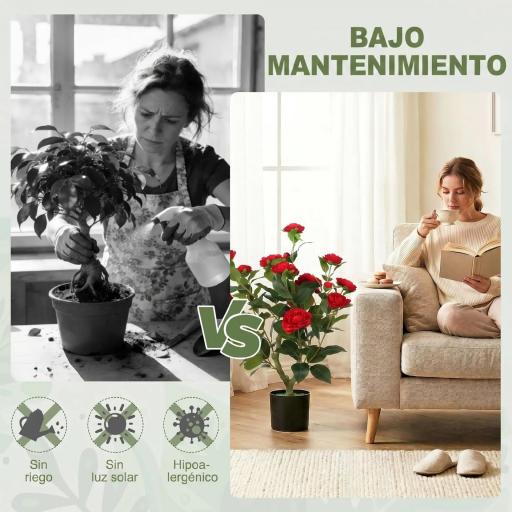 Planta Artificial de Camelia 65 cm Árbol Artificial en Maceta con Flores de Seda Realistas 116 Hojas Efecto Musgo Rojo [3]