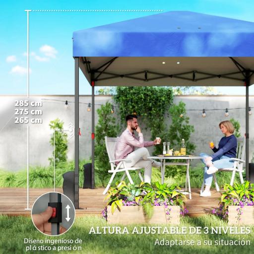 Carpa Plegable Pop-up 3x3 m con 3 Paredes 2 Ventanas Altura Ajustable UPF50+ Bolsa Transporte y Sacos de Arena Azul [6]