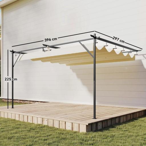Pérgola de Pared de Jardín 4x3 m con Techo Retráctil Protección UPF30+ Drenaje Cenador de Jardín para Exterior Crema [1]