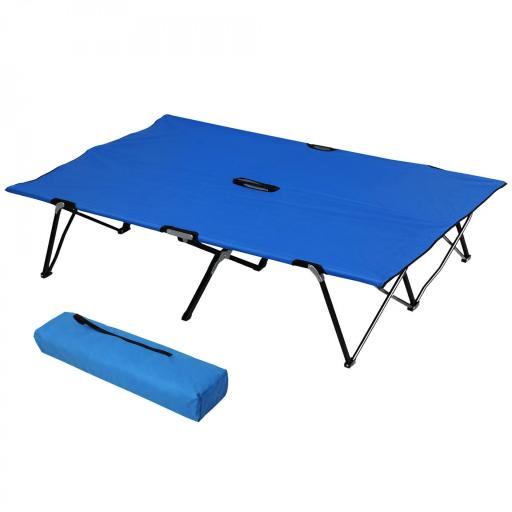 Cama de Acampada Plegable con Bolsa de Transporte y Marco Metálico Carga 136 kg para Playa Senderismo 193x125x40 cm Azul [4]