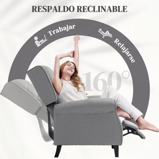 Sillón Relax Reclinable Manual Tapizado en Lino Sintético con Reposapiés Retráctil Carga 150 kg Gris [2]