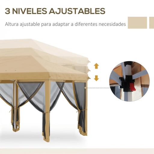 Carpa Plegable 6x3 m Cenador de Jardín con 6 Mosquiteras Bolsa de Transporte y Marco de Acero para Camping Fiestas Beige [1]