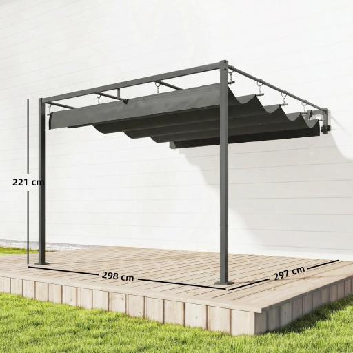 Pérgola de Pared de Jardín 3x3 m con Techo Retráctil Protección UPF30+ Drenaje Cenador de Jardín para Exterior Gris [1]