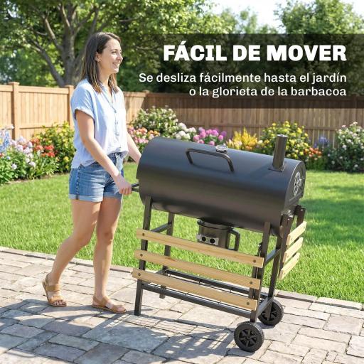 Barbacoa de Carbón Portátil Barbacoa Carbón Barril con Asador Eléctrico Estantes Plegables Ruedas Termómetro [3]
