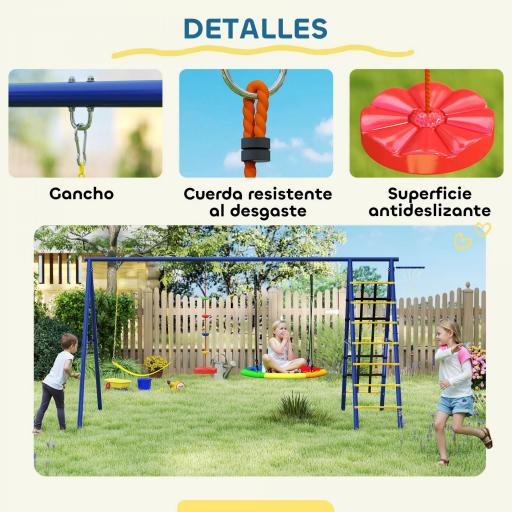 Conjunto de Columpios 6 en 1 para Niños con Nido Escalera Red para Escalar Canasta 350x183x200 cm Multicolor [6]