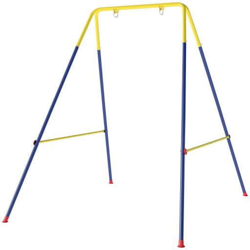 Estructura de Columpio Infantil Plegable con 2 Ganchos 4 Estacas Resistente para 50 kg Forma A 128x155x157 cm Azul [9]