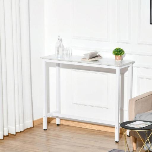 Mesa de Bar Mesa Alta con Encimera de Melamina Efecto Marmoleado y Patas de Acero Estilo Moderno para Cocina Cafetería Comedor 120x40x100 cm Blanco [3]