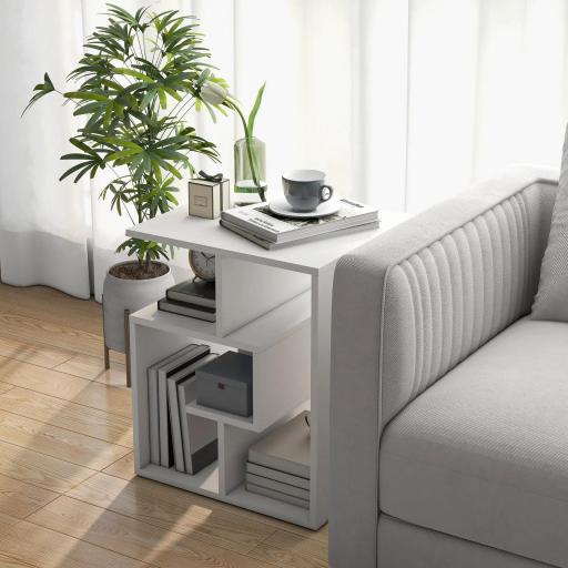 Mesita Auxiliar Mesa Auxiliar Blanca Mesa de Centro con Estantes de Almacenamiento para Salón Dormitorio 45x40x55 cm