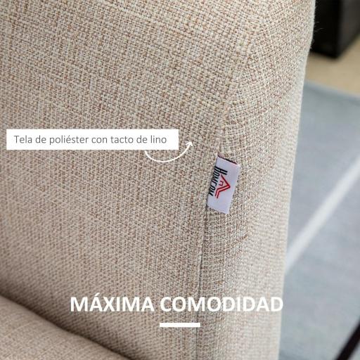 Baúl de Almacenaje Tapizado en Lino con Tapa Abatible y Patas de Madera para Dormitorio Salón 20x45x54 cm Beige [6]
