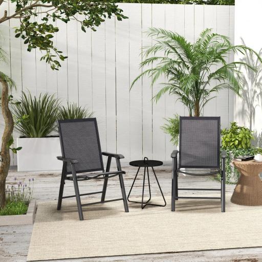 Conjunto de 2 Sillas de Camping Plegables con Reposabrazos para Jardín Terraza Carga 110 kg 58x64x94 cm Gris Oscuro [2]