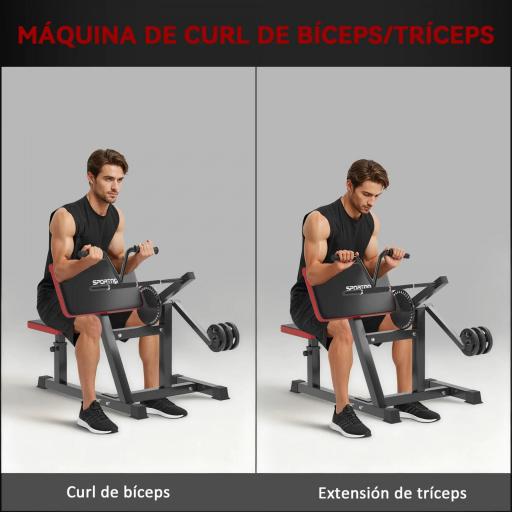 Máquina de Bíceps y Tríceps 2 en 1 Banco de Curl Predicador con Asiento y Apoyo de Codo Ajustables para Gimnasio Casa [4]