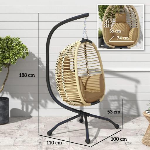 Silla Colgante con Soporte Cesta Plegable Cojín y Reposacabezas para Interior y Exterior Carga 120 kg Beige [1]