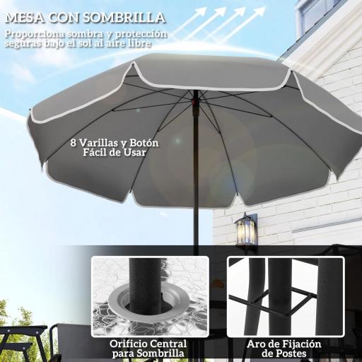 Conjunto de Muebles de Jardín de 6 Piezas con Mesa Redonda Sillas Plegables y Sombrilla para Patio y Terraza Color Gris [2]