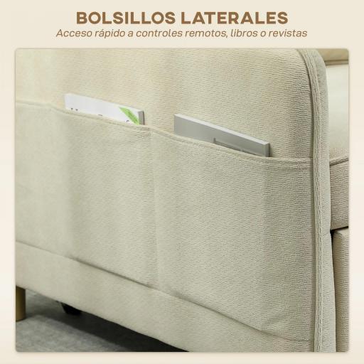 Sillón Cama Individual 3 en 1 Sofá Cama Plegable con Respaldo Ajustable y Cojín para Salón 74x85,5x82 cm Beige [5]