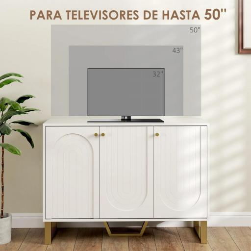 Aparador con 3 Puertas Arqueadas Estantes Ajustables y Patas Doradas 106,5x35x77,5 cm Blanco [3]