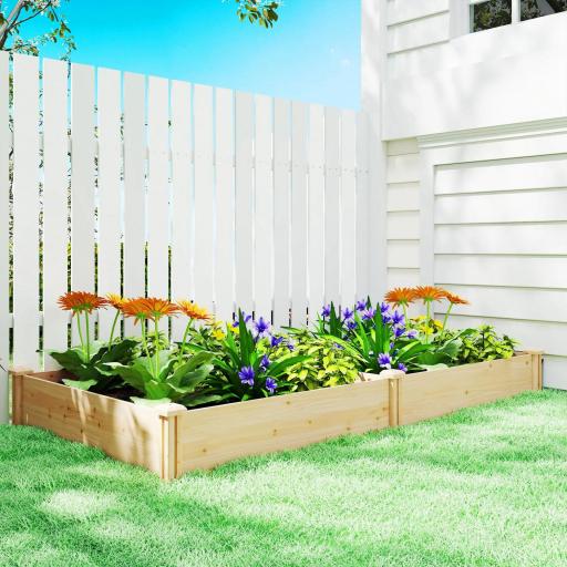 Jardinera Elevada de Madera Huerto Urbano para Cultivar Plantas con Divisor y Base Abierta 235x121x26 cm Natural [3]